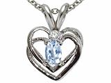 Tommaso Design™ Genuine Aquamarine and Diamond Heart Pendant
