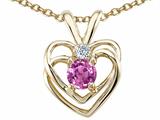 Tommaso Design™ Round 4mm Genuine Pink Tourmaline and Diamond Heart Pendant