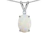 Tommaso Design™ Oval 7x5mm Genuine Opal and Diamond Pendant
