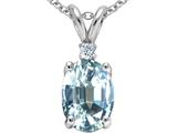 Tommaso Design™ Oval 8x6mm Genuine Aquamarine and Diamond Pendant