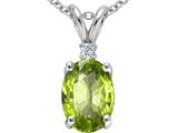 Tommaso Design™ Oval 8x6mm Genuine Peridot and Diamond Pendant