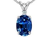Tommaso Design™ Oval 8x6mm Created Sapphire and Genuine Diamond Pendant