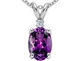 Tommaso Design™ Oval 8x6mm Genuine Amethyst and Diamond Pendant
