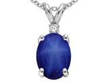 Tommaso Design™ Oval 7x5mm Created Star Sapphire and Genuine Diamond Pendant