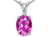 Tommaso Design™ Oval 8x6mm Created Pink Sapphire and Genuine Diamond Pendant