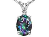 Tommaso Design™ Oval 8x6mm Mystic Rainbow Topaz and Genuine Diamond Pendant