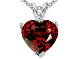 Tommaso Design™ Genuine 8mm Garnet and Diamond Heart Pendant