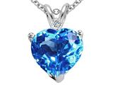 Tommaso Design™ 8mm Genuine Blue Topaz and Diamond Heart Pendant