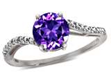 Tommaso Design™ 7mm Round Genuine Amethyst and Diamonds Bypass Ring