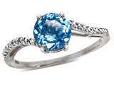 Tommaso Design™ Round 7mm Genuine Blue Topaz and Diamonds Bypass Ring