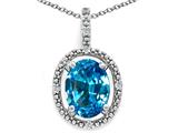 Tommaso Design™ Oval 9x7mm Genuine Blue Topaz and Diamond Pendant