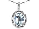 Tommaso Design™ Oval 9x7mm Genuine Aquamarine and Diamond Pendant