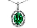 Tommaso Design™ Oval 9x7mm Simulated Emerald And Diamond Pendant