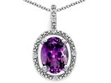 Tommaso Design™ Oval 9x7mm Genuine Amethyst and Diamond Pendant