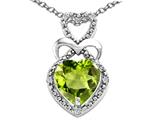 Tommaso Design™ Heart Shape 8mm Genuine Peridot and Diamond Pendant