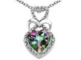 Tommaso Design™ Heart Shape 8mm Mystic Rainbow Topaz and Diamond Pendant