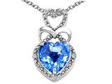 Tommaso Design™ Heart Shape 8mm Genuine Blue Topaz and Diamond Pendant