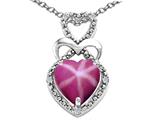 Tommaso Design™ Heart Shape 8mm Created Star Ruby and Diamond Pendant