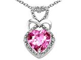 Tommaso Design™ Heart Shape 8mm Simulated Pink Topaz And Diamond Pendant