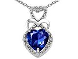 Tommaso Design™ Heart Shape 8mm Created Sapphire and Diamond Pendant