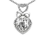 Tommaso Design™ Heart Shape 8mm Genuine White Topaz and Diamond Pendant