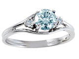 Tommaso Design™ Round Genuine Aquamarine and Diamond Ring