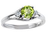 Tommaso Design™ Round 5mm Genuine Peridot and Diamond Ring