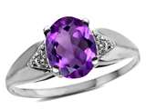 Tommaso Design™ Oval 9x7mm Genuine Amethyst and Diamond Ring