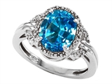 Tommaso Design™ Oval 10x8mm Genuine Blue Topaz and Diamond Ring