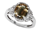 Tommaso Design™ Oval 10x8mm Genuine Smoky Quartz and Diamond Ring
