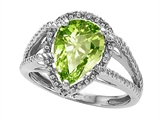 Tommaso Design™ Pear Shape 11x8mm Genuine Peridot and Diamond Ring