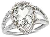 Tommaso Design™ Pear Shape 11x8mm Genuine White Topaz and Diamond Ring