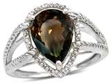 Tommaso Design™ Pear Shape 11x8mm Genuine Smoky Quartz and Diamond Ring