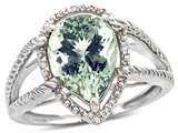 Tommaso Design™ Pear Shape 11x8mm Genuine Green Amethyst and Diamond Ring