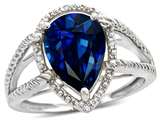 Tommaso Design™ Pear Shape 11x8mm Created Sapphire and Diamond Ring
