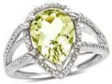 Tommaso Design™ Pear Shape 11x8mm Genuine Lemon Quartz and Diamond Ring