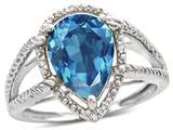 Tommaso Design™ Pear Shape 11x8mm Genuine Blue Topaz and Diamond Ring