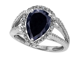 Tommaso Design™ Pear Shape 11x8mm Genuine Black Sapphire and Diamond Ring