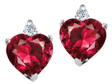 Tommaso Design™ Heart Shape 7mm Created Ruby and Genuine Diamonds Earring Studs