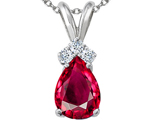 Tommaso Design™ Pear Shape 8x6mm Created Ruby and Genuine Diamond Pendant
