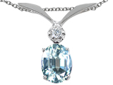 Tommaso Design™ Oval 7x5mm Genuine Aquamarine and Diamond Pendant