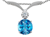 Tommaso Design™ Round 7mm Genuine Blue Topaz and Diamond Pendant