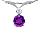 Tommaso Design™ Round 7mm Genuine Amethyst and Diamond Pendant