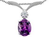 Tommaso Design™ Oval 7x5mm Genuine Amethyst and Diamond Pendant