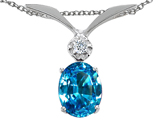 Tommaso Design™ Oval 7x5mm Genuine Blue Topaz and Diamond Pendant