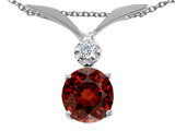 Tommaso Design™ Round 7mm Genuine Garnet and Diamond Pendant