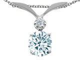 Tommaso Design™ Round 7mm Genuine Aquamarine and Diamond Pendant