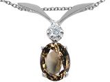 Tommaso Design™ Oval 7x5mm Genuine Smoky Quartz and Diamond Pendant