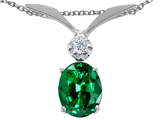 Tommaso Design™ Oval 7x5mm Simulated Emerald And Genuine Diamond Pendant