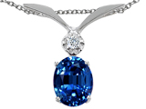Tommaso Design™ Oval 7x5mm Created Sapphire and Genuine Diamond Pendant